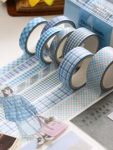 7rolls Vintage Grid Plaid Washi Tape Set, Grid Pattern Hand-Tearable Tape, For Journal Decoration, Gift Wrapping, Photo Album And Handmade DIY Crafts - Multicolor - View 7