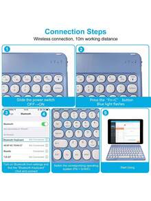 AKKHOO Round Keycap Silent Mini Wireless Keyboard, 10-Inch Ultra-Thin, Rechargeable, Compatible With IPad, Computer, Phone, Tablet - Purple - View 9