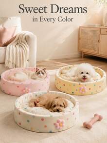 1pc All-Season Pet Bed (Cat/Dog Bed), Cute Round Pet Bed Suitable For Cats & Small Dogs Under 8kg - Multicolor - View 6