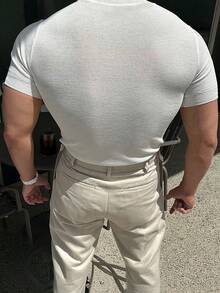 Suéter de punto informal de manga corta y unicolor para hombre, primavera/verano - Blanco - Ver 3