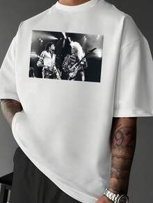 Escena de músicos en concierto con luces de fondo camiseta de hombre ajuste cómodo casual moderna para fans de la música rock - Blanco - Ver 1