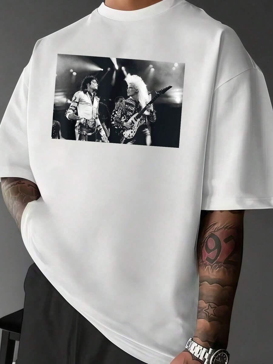 Escena de músicos en concierto con luces de fondo camiseta de hombre ajuste cómodo casual moderna para fans de la música rock - Blanco - Ver 1