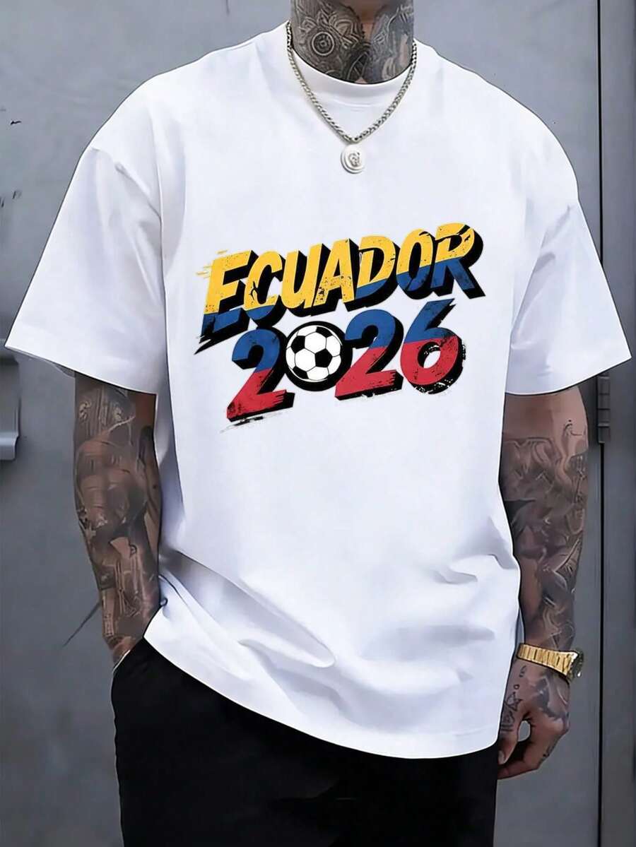 con Estampado Moderno y Cuello Redondo, Unisex para Hombres y Mujeres, Ropa Deportiva para Fanáticos, Camiseta Blanca con Colores Nacionales y Diseño de Balón, Ideal para Regalos de Fiestas - Blanco - Ver 1