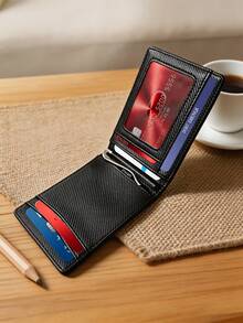 RFID Anti-Theft Men's Card Holder, Credit Card Wallet, Slim Short Carbon Fiber Card Clip, Black Folding Wallet - Black - View 10