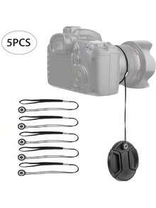 Tapa de lente de cámara universal con cuerda anti-pérdida, protección duradera, cordón portátil anti-caída, cordón ligero para lentes en general - Negro - Ver 1