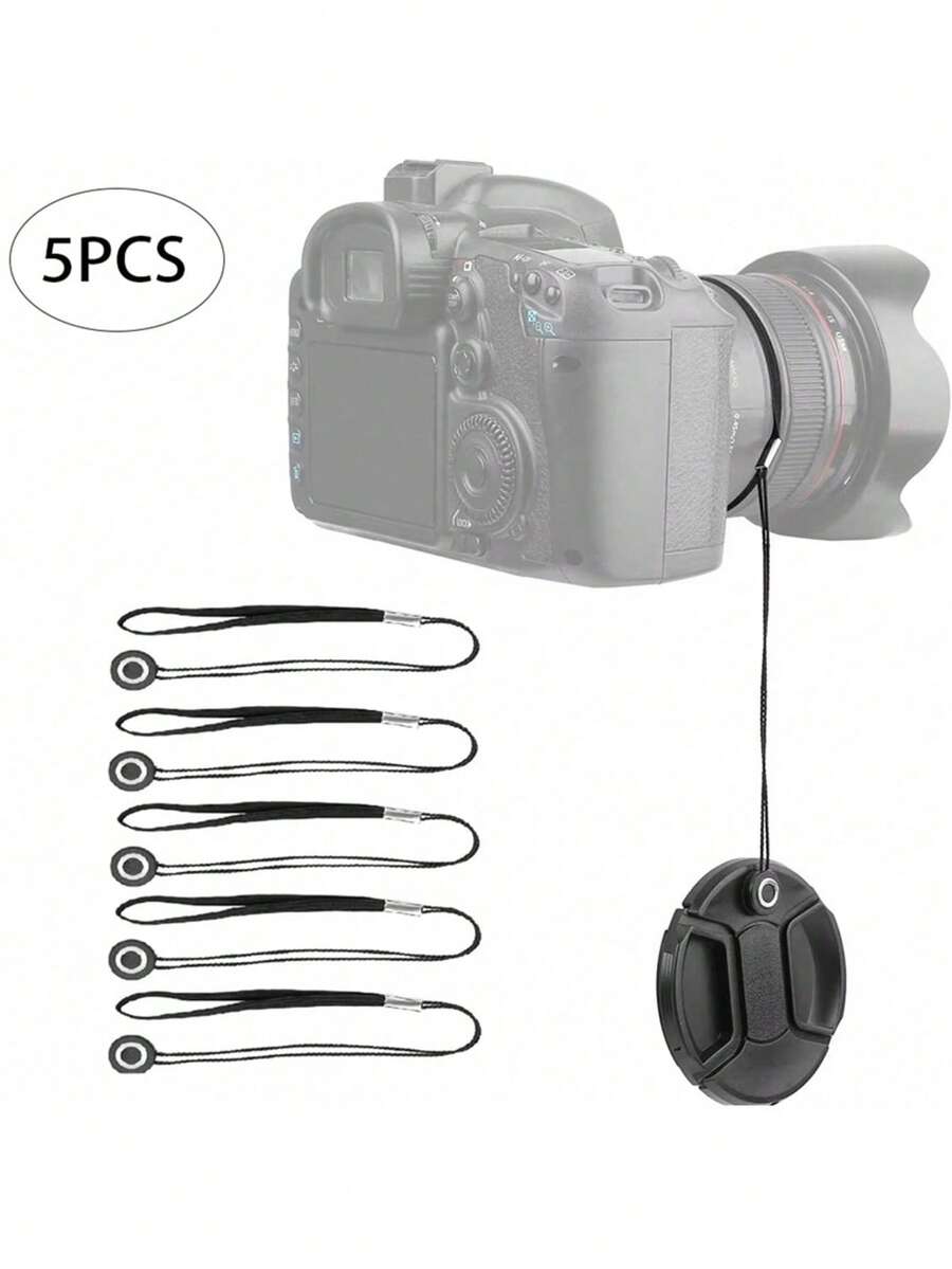 Tapa de lente de cámara universal con cuerda anti-pérdida, protección duradera, cordón portátil anti-caída, cordón ligero para lentes en general - Negro - Ver 1