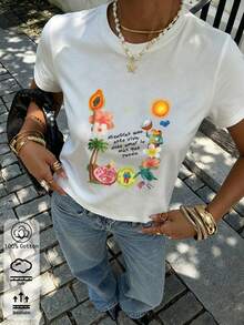 Puerto Rico Bunny "DtMF" Fun Frog Unique Print, Summer Fitted Regular Shoulder T-Shirt, Vacation Travel Beach - White 9 - View 4