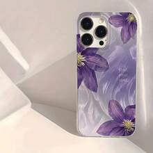Funda para Teléfono - Moderno Diseño de Flores Moradas con Halo, Anti-Huellas, Anti-Rayaduras, Transparencia IMD Suave y Brillante para Iphone16/16Plus/16Pro/16Promax/Iphone15/15Plus/15Pro/15Promax/Iphone14/14Plus/14Pro/14Promax/Iphone13/13Pro/13. - Multicolor - Ver 2