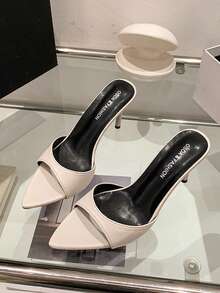 Sandali Mule con tacco a spillo beige, punta affusolata, cinturino singolo, stile europeo sexy, scarpe da donna con tacco alto - Beige - Visualizzare 7