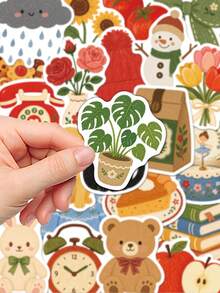 50 piezas de pegatinas de objetos pequeños dibujadas a mano, regalo de decoración de dibujos animados, scrapbooking, portátil, equipaje, guitarra, funda de teléfono, calcomanías DIY, útiles escolares - A - Ver 8