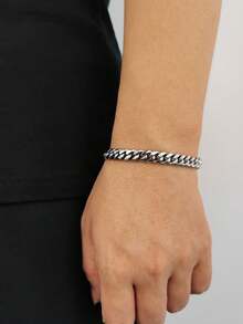 MECYLIFE 1pc Men's Classic Stainless Steel Cuban Link Bracelet, 5mm/7mm, Stackable - Silver - View 3
