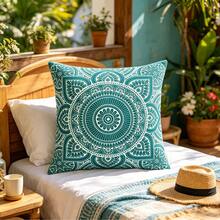 1PC Bohemian Pillow Cover, Blue Geometric Design Pattern, Polyester Digital Printed Pillow Cover, Square Polyester Pillowcase, Modern Sofa Decorative Cushion Cover, Double Sided Printed (Excluding Pillow Core) - Multicolor - View 2