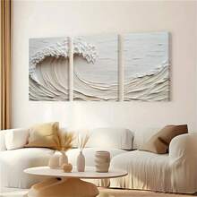 1pc/3Pcs Abstract Cream White Wave Textured Canvas Posters, Minimalist Wall Art Prints, Fashion Paintings For Living Room Bedroom Bathroom Kitchen Home Office Dormitory Decor Wall Decor Picture Optional Frame - Multicolor - View 1