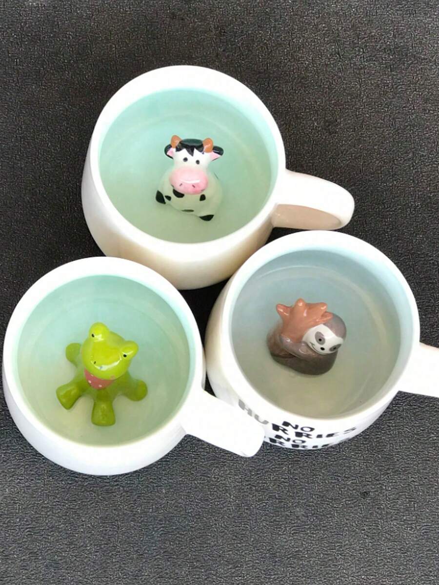 可愛卡通白色陶瓷馬克杯,3D動物圖案杯,包含樹懶、青蛙、乳牛、鴨子、獨角獸、恐龍,創意咖啡/茶杯,適合作為節日禮物或生日禮物 - 白色 - 查看 1