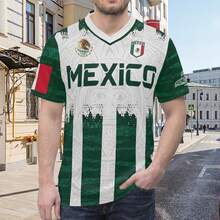 Camiseta de Fútbol Selección Mexicana Rayas Verde Blanco Calendario Maya Para Hombre y Niño, Jersey Deportivo Copa 2026 Gran Estampado de Símbolos en la Espalda - Negro - Ver 5