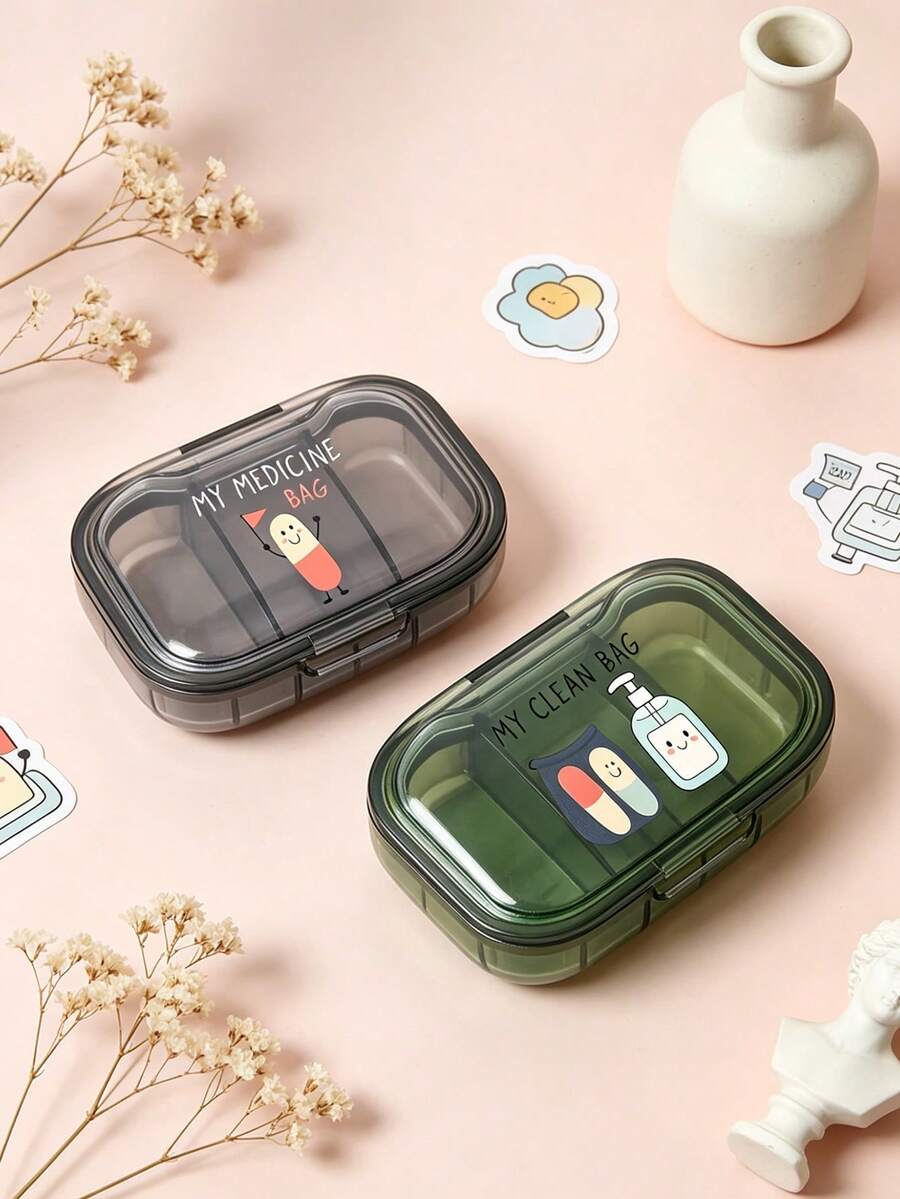 Portable Pill Box With Capsule, Mask, And Hand Sanitizer Patterns, Home And Travel Mini Pill Organizer, Waterproof And Moisture-Proof, Portable Jewelry Box, Travel Pill Box With Large Compartments, Weekly Medication Planner, Daily Medication And Vitamin Storage, Essential For Doctors And Nurses, Emergency Needs, Travel, Hiking, Emergency Rescue, Perfect Gift For Father's Day, Back To School, And Teacher's Day - Multicolor - View 1