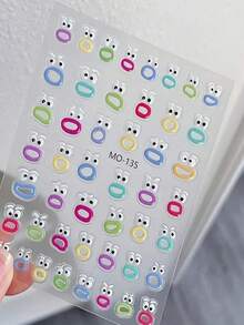 1pc Big Mouth Monster Relief Nail Sticker 3D Jelly Big Mouth Monster Eyes Face Cartoon Nail Art Sticker - Multicolor - View 10