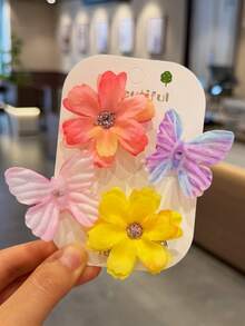 10pcs/705pcs/Set Girls Hair Accessories Set, Sweet Candy Color 3D Fabric Pearl Flower Bow Hair Clips, Cute Gradient Butterfly Star Alligator Hair Clips Hair Claws, Simple Colorful Elastic Hair Ties Hair Bands, Soft Non-Damaging Rubber Bands, Sweet Accessories For Girls School, Party, Photos, Things Girls Love - Multicolor - View 4