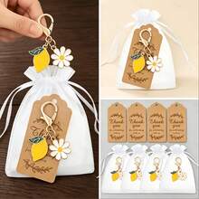 5/10sets Summer Lemon Daisy Keychain Sets With White Organza Bags & Thank You Tags,Suitable For Bridal Shower ,Baby Shower ,Wedding, Guest Mini Souvenir Present - View 4