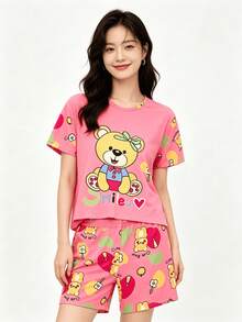 Cute Cartoon Pajama Set 4 Pieces - Pink - View 8