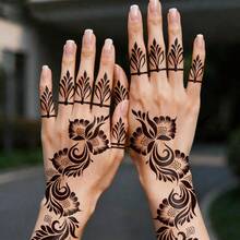 2 Sheets Full Hand Flower Design Black Toe Hand Tattoo Stickers Women Floral Print Tattoo Stickers Waterproof Tattoo Stickers Brown Tattoo Stickers Women Body Art Stickers Wedding Party Black Tattoo Stickers - Black - View 1