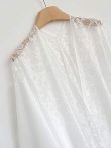 1pc Solid Color Elegant Polyester Women's Shawl, All-Season Sun Protection Long Cape Lace Cardigan - White - View 4