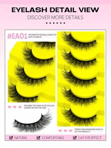 GROINNEYA 7 paires de faux cils en vison synthétique œil de chat naturel, cils croisés duveteux, cils volumineux vaporeux, cils œil de chat allongés, faux cils réutilisables et confortables, maquillage beauté, parfaits pour les photos - Noir - Voir 4
