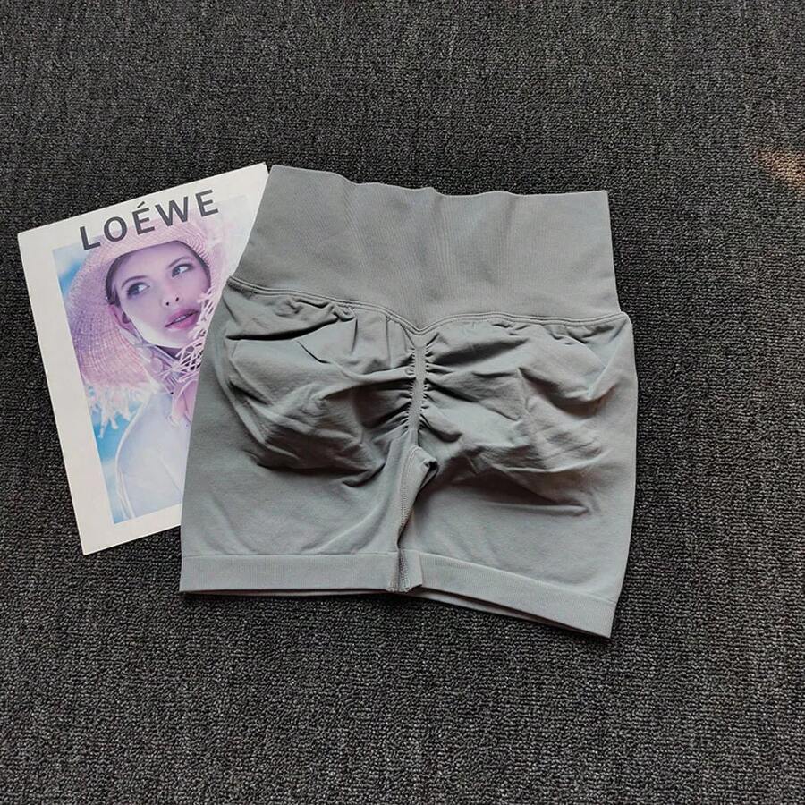 Peach Yoga Shorts For Girls, High Waisted Crisscross Shorts, Snap Knit, Running, Sports, Elastic, Tummy Lift, Butt-Skimming Shorts - 淺灰色 - 查看 1