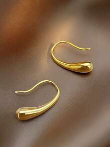 MECYLIFE 1 Pair Women's Simple Stainless Steel Water Drop Earrings, Everyday Wear Jewelry - Yellow Gold - View 3