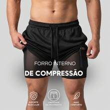 2-In-1 Double Sports Dry Fit Shorts With Pocket Gym Shorts Sports Shorts - Black - View 5
