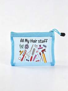 「All My Hair Stuff」印花透明網格收納袋，便攜式網格化妝包、盥洗用品收納袋、旅行化妝包、透明髮飾美容收納袋，度假必備海灘收納用品；適用返校、寄宿學校、週末度假與日常通勤收納袋；可折疊輕便化妝包，適合商務出差與便攜隨身包，小化妝包、化妝品收納盒、大容量收納袋，創意女性禮物，返校季 - 彩色 - 查看 18