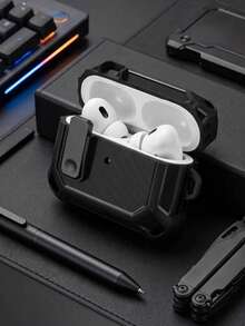 1 pieza/Set Estuche para auriculares con cierre y 1 gancho, compatible con Apple 4 Bluetooth, funda protectora compatible con Pro 3/Pro/3ra/1ra/2da generación, diseño de apertura y cierre con bloqueo para evitar que la tapa se caiga, una funda protectora de auriculares práctica y hermosa, regalo de cumpleaños para él, (auriculares no incluidos) - Negro - Ver 4