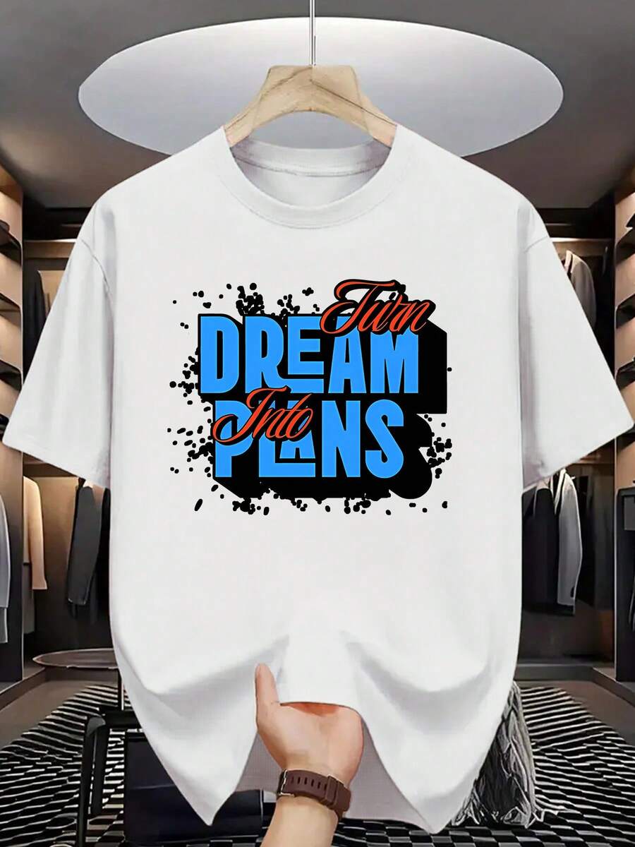 Letter Print - Casual And Breathable Crew Neck, Summer Clothes For Hot Weather, Machine Washable And Dry Cleanable, Versatile For Casual Or Informal Looks - In Stock - White - View 1