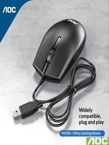 Ratón con cable AOC MS100, Plug And Play, adecuado para negocios y juegos, totalmente compatible con computadoras de escritorio y portátiles, posicionamiento preciso, agarre cómodo, respuesta rápida, tacto sensible, diseñado para uso prolongado sin fatiga - Ver 2