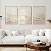 1pc/3Pcs Beige Neutral Mountain Landscape Abstract Poster Japanese Bohemia Scenery Wall Art Prints, Minimalist Cream Scandinavian Fashion Paintings For Living Room Bedroom Bathroom Kitchen Home Office Dormitory Decor Picture Optional Frame - Multicolor - View 4