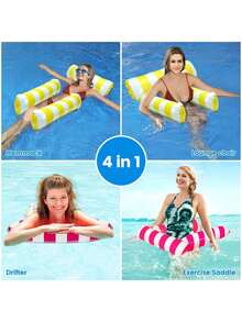 1PC Adult PVC Inflatable Float, Pool, Beach,Portable, No Electricity Needed, Comfortable ,Durable, Lightweight, Relaxation, Carry Quick, Inflation, For Adults - Three-tube Striped Floating Bed - View 3