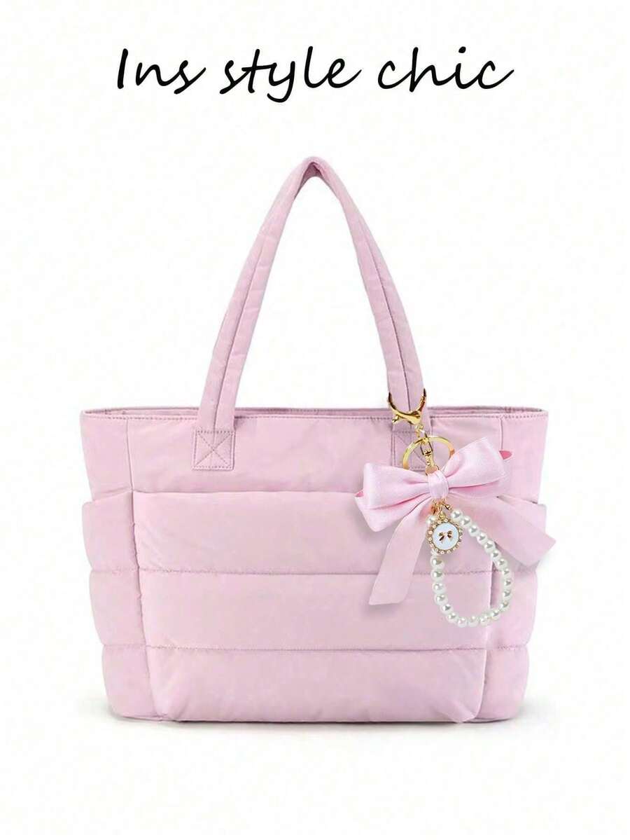 New Women's Handbag In Solid Pink, With A Spacious Interior Including A Cup Holder, Smooth Metal Zipper Closure, Double Handles For Carrying On The Shoulder Or In The Hand, Suitable For - Pink - View 1
