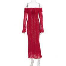 Long French Lace Dress In European And American Style With Bell Sleeves And Strapless Design. - 粉色 - 查看 10