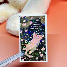 1/2/5pcs "You Deserve A Place To Rest And Bloom" Cozy Cat Napping In Daisy Garden Stickers, Suitable For Laptop, Water Bottle, Diary, Scrapbook, Mental Health Encouragement Gift For Teenage Girls And Women - A - View 1