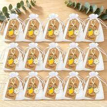 5/10sets Summer Lemon Daisy Keychain Sets With White Organza Bags & Thank You Tags,Suitable For Bridal Shower ,Baby Shower ,Wedding, Guest Mini Souvenir Present - View 9
