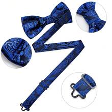 5Pcs Blue Paisley Jacquard Men Accessory Set, Bow Tie Pocket Square Cufflinks Ring Boutonniere, Random Cufflink Patterns, For Groom Wedding - Blue - View 5