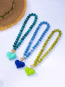 1 pieza Collar con colgante de corazón de acrílico vintage elegante y exagerado, adecuado para regalo del Día de San Valentín, vacaciones en la playa, fiesta, banquete, uso diario - Collar con forma de corazón - Ver 2