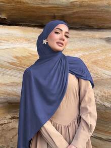1 Buah Hijab Wanita Baru Warna Polos Ukuran Besar, Syal Panjang Kasual Lembut - abu-abu biru - View 4