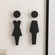 2 Pack Bohemian Wood Bathroom Signs Suitable Home & Hotel Restroom Decor - Black Wooden Wall-Mounted Suitable Men & Women, Irregular Shape With Minimalist, Material Public Or Private Bathrooms - 2 Pieces - View 5