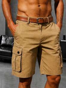 Men's Casual Elastic Waist Shorts, Street Style, Summer - Khaki - View 1
