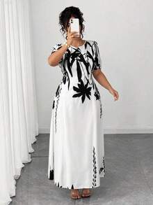 xuehuamaoyi02  Vestido midi de línea A con cintura ceñida, elegante y favorecedora para mujer talla grande, ideal para uso diario y para ir al - Blanco y Negro - Ver 9