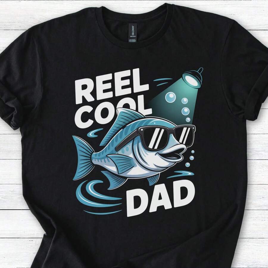 Reel Dad T-Shirt – Funny Fishing Father's Day Gift - 黑色 - 查看 1