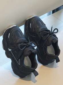 New Kids' Sports Shoes, Breathable Mesh Running Shoes For Toddlers, Boys' And Girls' Chunky Sneakers - Black - View 5