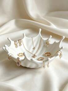 1pc Water Splash Design Jewelry Tray, Capturing The Dynamic Moment Into A Unique Home Decor Item. Fluid And Graceful Water Ripple Edge Design, As If Freezing The Instant Of Water Droplets Splashing, Pure White Soft And Warm, Can Store Rings, Earrings, Necklaces And Other Delicate Jewelry, Adding A Fresh And Healing Atmosphere To The Desktop, No Base,Bedroom Room Decor,Back To School - View 7