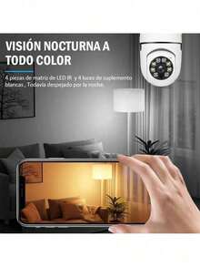 Cámara de vigilancia con bombilla Wifi de 1080P, Cámara De  1080p Wifi Hd E27, visión nocturna a color, rotación de 360°, seguimiento automático de personas, comunicación bidireccional, hogar inteligente - Blanco - Ver 4